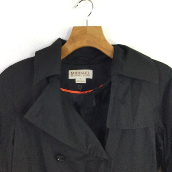 Michael Michael Kors Womens Trench Coat Relaxed Double Breasted Black Size S - Picture 2 of 16